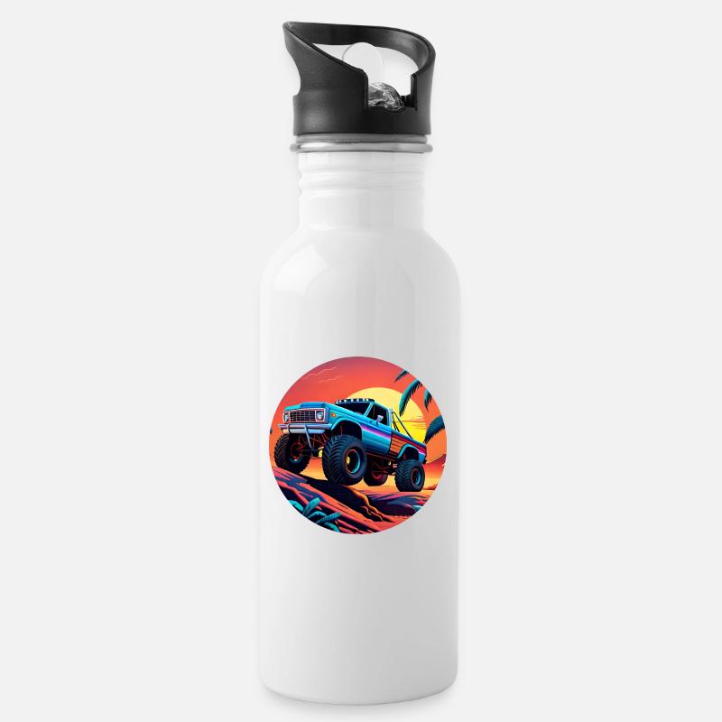 RETRO OFFROAD - Trinkflasche mit integriertem Trinkhalm - Weiß