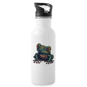 Trippy Frosch - Psychedelisches Motiv - Trinkflasche mit integriertem Trinkhalm - Weiß - Rechts