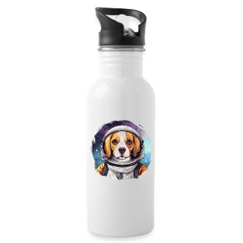Hund als Astronaut - Trinkflasche mit integriertem Trinkhalm - Weiß - Rechts