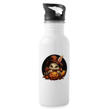 Lapin d’Halloween avec citrouille et chapeau - Gourde avec paille intégrée - blanc - Droite