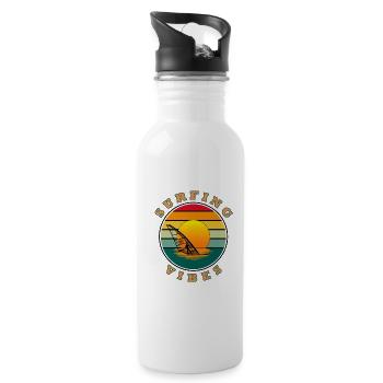 Surfing Vibes - Sonne retro - Windsurfer - Trinkflasche mit integriertem Trinkhalm - Weiß - Rechts