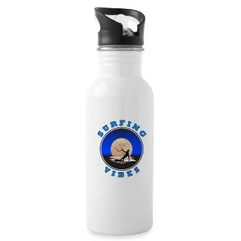 Surfing Vibes - Moon - kite surfer - Water bottle with straw - white - Right