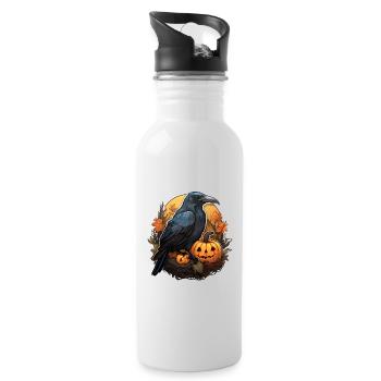 Crow with Pumpkin Halloween 2 - Water bottle with straw - white - Right