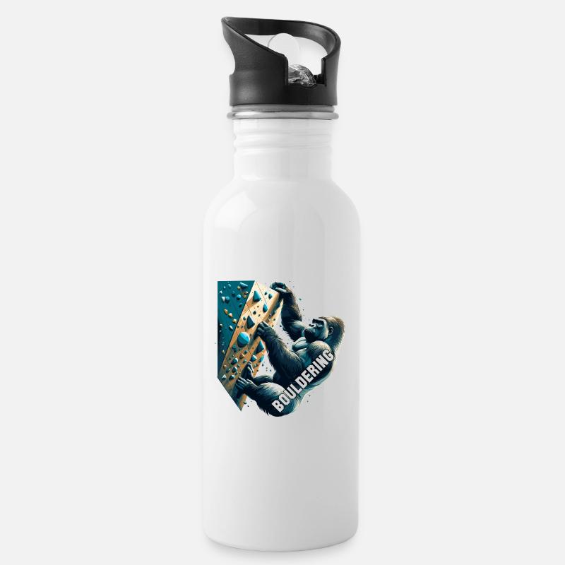 Bouldern Gorilla Geschenk - Trinkflasche mit integriertem Trinkhalm - Weiß