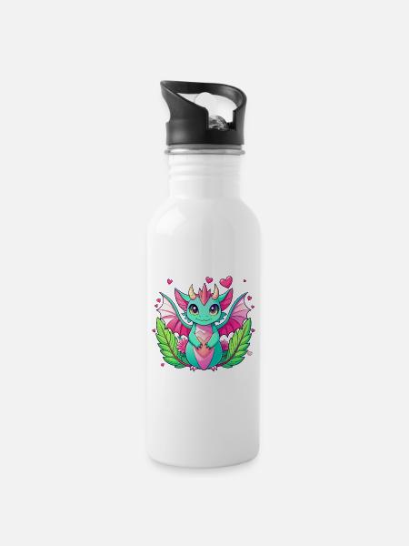 Dragon coloré - Gourde avec paille intégrée - blanc