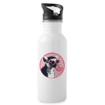 Lemur mit Sonnenbrille und pinkem Kaugummi - Trinkflasche mit integriertem Trinkhalm - Weiß - Rechts