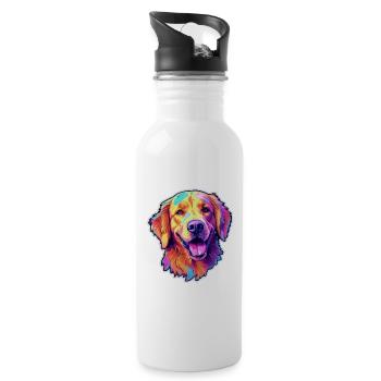 Golden Retriever - Trinkflasche mit integriertem Trinkhalm - Weiß - Rechts