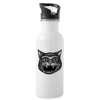 Katze Katzen Katzendame Katzenfreund Katzengesicht - Trinkflasche mit integriertem Trinkhalm - Weiß - Rechts