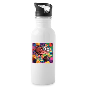 Kleines mystisches lustiges Wesen - Trinkflasche mit integriertem Trinkhalm - Weiß - Rechts