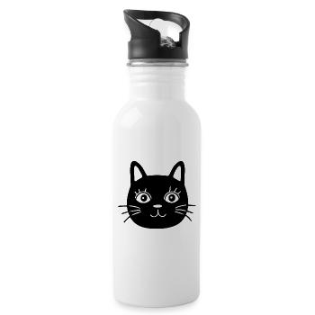 Katze Katzen Katzengesicht - Trinkflasche mit integriertem Trinkhalm - Weiß - Rechts
