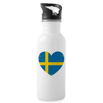 Herz Schweden Fahne Liebe Land Souvenir Geschenk - Trinkflasche mit integriertem Trinkhalm - Weiß - Rechts