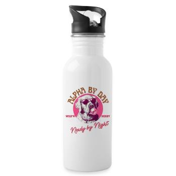 Labrador mit Sonnenbrille und pinkem Kaugummi - Trinkflasche mit integriertem Trinkhalm - Weiß - Rechts
