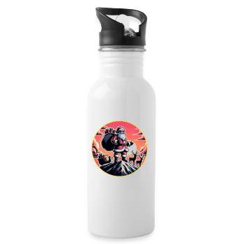 Weihnachtsmann mit Rentieren auf Bergspitze - Trinkflasche mit integriertem Trinkhalm - Weiß - Rechts