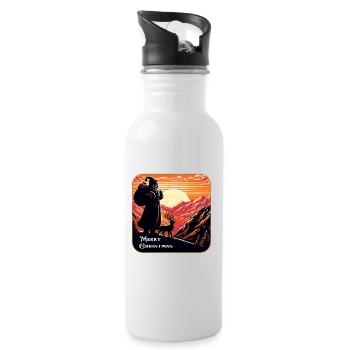 Weihnachtsmann mit Rentier im Gebirge - Trinkflasche mit integriertem Trinkhalm - Weiß - Rechts