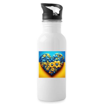 We stand with Ukraine ♥ - Trinkflasche mit integriertem Trinkhalm - Weiß - Rechts