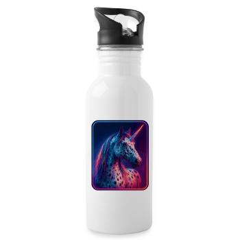 Appalooser Einhorn in mystischem Neonlicht - Trinkflasche mit integriertem Trinkhalm - Weiß - Rechts