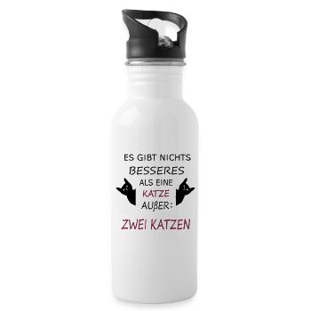 Es gibt nichts besseres als eine Katze außer: zwei - Trinkflasche mit integriertem Trinkhalm - Weiß - Rechts