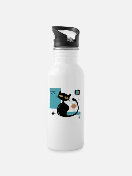Chat noir - Gourde avec paille intégrée - blanc