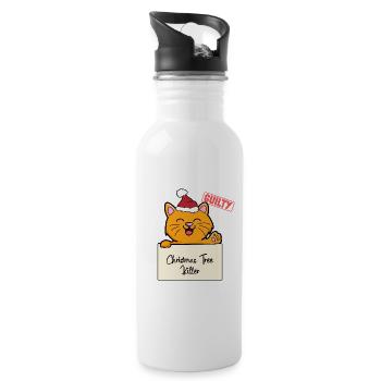 Weihnachtsbaum Umschubser Katze - Trinkflasche mit integriertem Trinkhalm - Weiß - Rechts