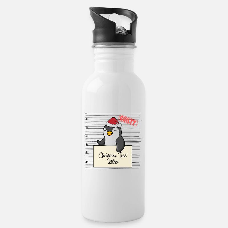 Weihnachtsbaum Umschubser Pinguin - Trinkflasche mit integriertem Trinkhalm - Weiß