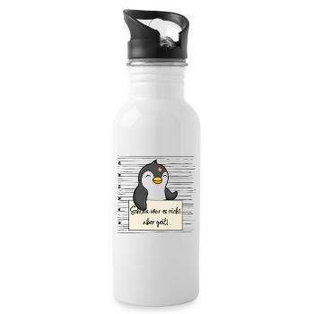 Pinguin lustiger Spruch humor Gefängnisbild - Trinkflasche mit integriertem Trinkhalm - Weiß - Rechts