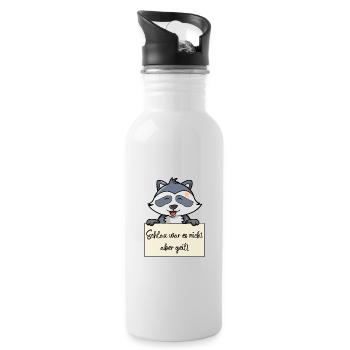 Waschbär lustiger Spruch humor Gefängnisbild - Trinkflasche mit integriertem Trinkhalm - Weiß - Rechts