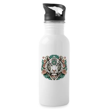 Tigre avec des fleurs de roses cadeau - Gourde avec paille intégrée - blanc - Droite