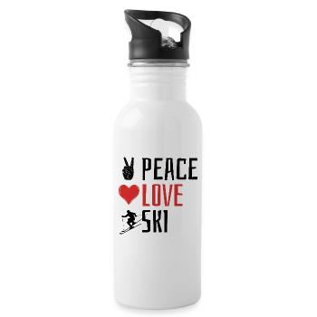 Peace Love Ski, Apres Ski, Wintersport, Skiurlaub - Trinkflasche mit integriertem Trinkhalm - Weiß - Rechts