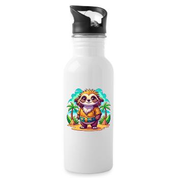Süßes Urlaubsfaultier - Trinkflasche mit integriertem Trinkhalm - Weiß - Rechts