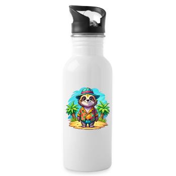 Süßes Urlaubsfaultier - Trinkflasche mit integriertem Trinkhalm - Weiß - Rechts