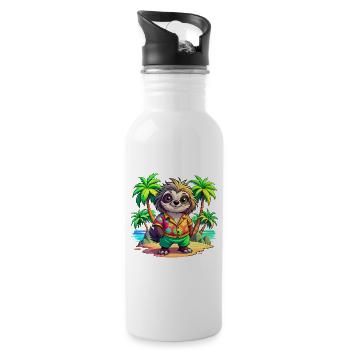 Süßes Urlaubsfaultier - Trinkflasche mit integriertem Trinkhalm - Weiß - Rechts