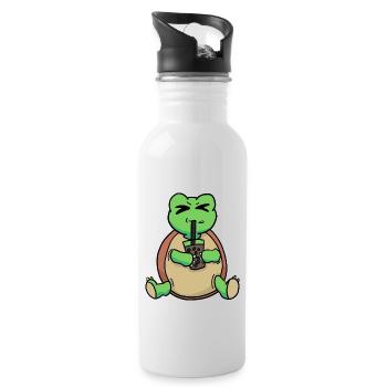 Bubble Tea Drinking Sea Turtle Anime Kawaii - Water bottle with straw - white - Right