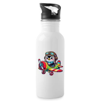 Penguin Pilot Flight License Airplane Propeller Machin - Water bottle with straw - white - Right