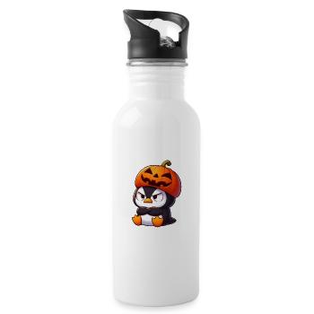 Halloween Penguin Pumpkin Witch Hat Witch Cute Cartoon - Water bottle with straw - white - Right