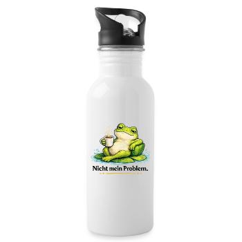Frosch mit Kaffee – Nicht mein Problem - Trinkflasche mit integriertem Trinkhalm - Weiß - Rechts