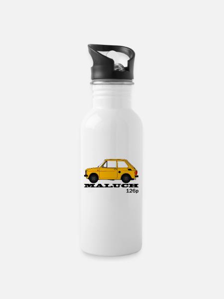 Polski samochud Maluch FIAT126P, Poland PRL fiacik - Trinkflasche mit integriertem Trinkhalm - Weiß