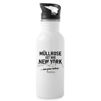 Müllrose ist wie New York - Trinkflasche mit integriertem Trinkhalm - Weiß - Rechts