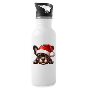 Frenchie Puppy Gifts - Water bottle with straw - white - Right