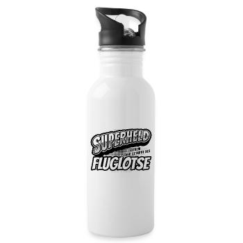 Superheld, clever getarnt als Fluglotse - Trinkflasche mit integriertem Trinkhalm - Weiß - Rechts
