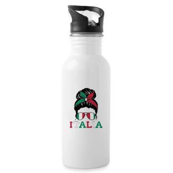 Italia Italian Woman Girl Italy Motif - Water bottle with straw - white - Right
