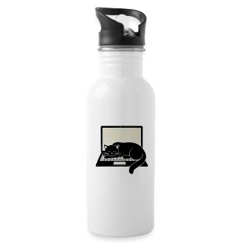 Schwarze Katze auf Laptop – Entspannter Minimalism - Trinkflasche mit integriertem Trinkhalm - Weiß - Rechts