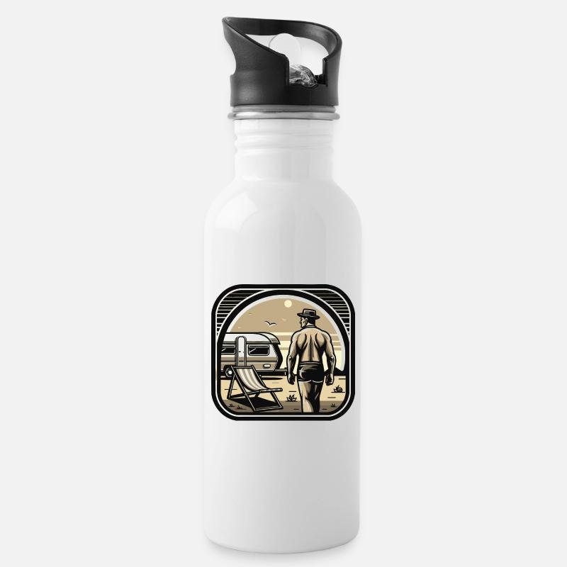 Camping Urlauber - Trinkflasche mit integriertem Trinkhalm - Weiß