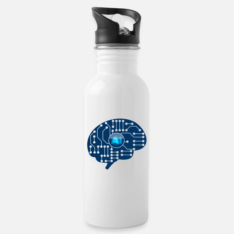Künstliche Intelligenz - Trinkflasche mit integriertem Trinkhalm - Weiß