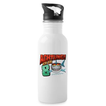 Achtung ich bin 8 - 8 Geburtstag 8 Jahre Geschenk - Trinkflasche mit integriertem Trinkhalm - Weiß - Rechts
