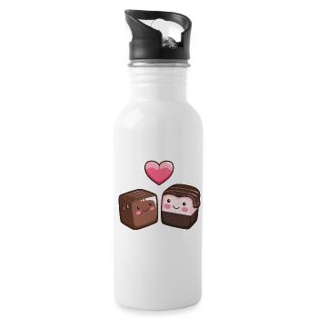 Schokolade Paar Liebe Herz Valentinstag - Trinkflasche mit integriertem Trinkhalm - Weiß - Rechts