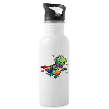 Superhero Dino - Water bottle with straw - white - Right