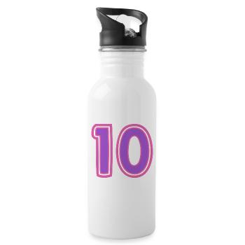 10. 10 JAHRE. 10-JÄHRIGES JUBILÄUM. 10-JÄHRIGES JUBILÄUM. - Trinkflasche mit integriertem Trinkhalm - Weiß - Rechts