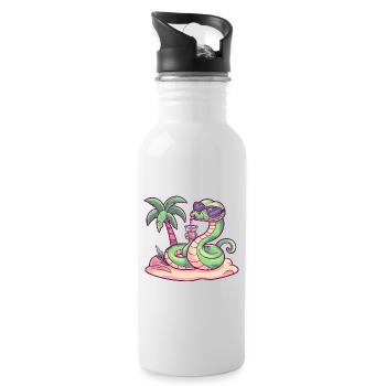 Schlange Kobra Insel Sommer Palme - Trinkflasche mit integriertem Trinkhalm - Weiß - Rechts