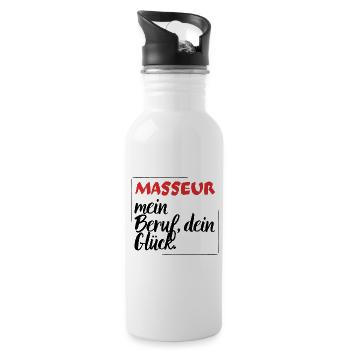 Masseur - Mein Beruf, Dein Glück. - Trinkflasche mit integriertem Trinkhalm - Weiß - Rechts