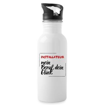 Installateur - Mein Beruf, Dein Glück. - Trinkflasche mit integriertem Trinkhalm - Weiß - Rechts